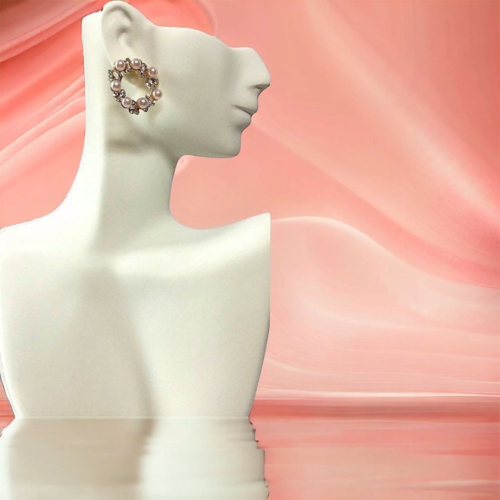 Crystal & Faux Pearl Circle Cluster Pierced Statement Earrings